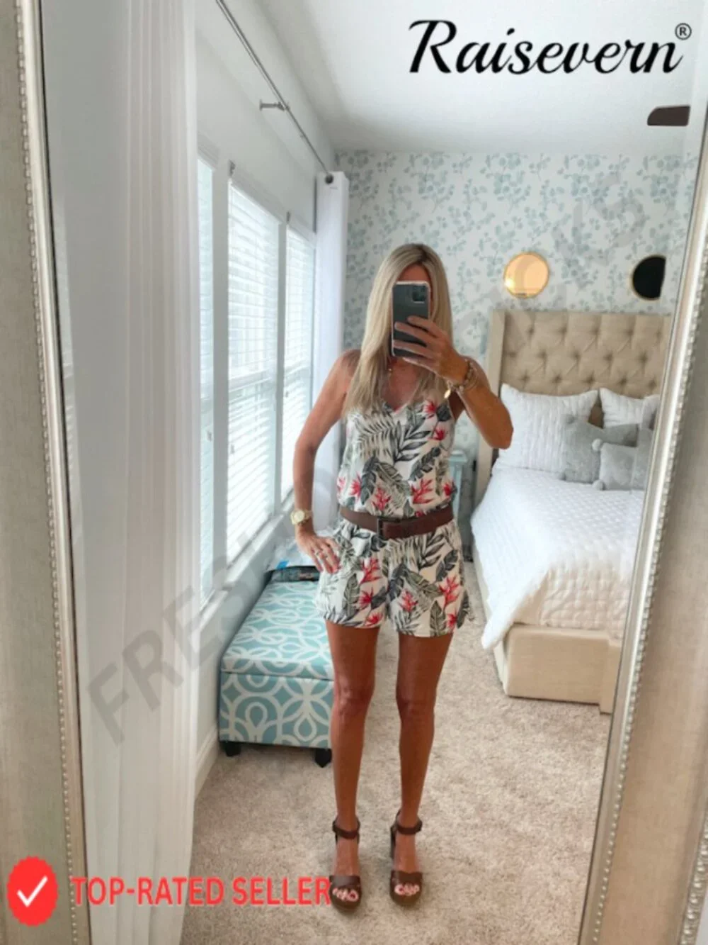 Women Sleeveless Romper Summer Casual Short Jumpsuit with Pockets Adjustable